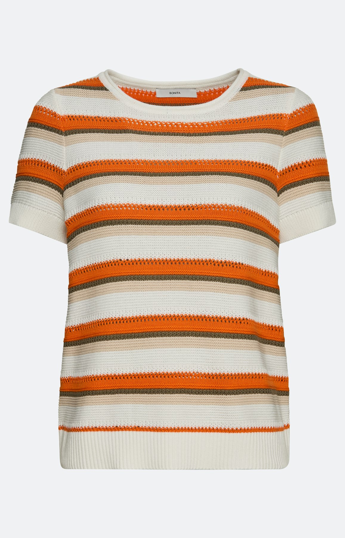 Ajour streepen trui, oranje wit