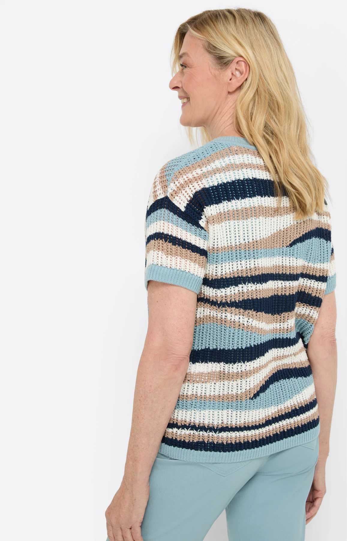 Gestreepte trui, zomerknit, blauw