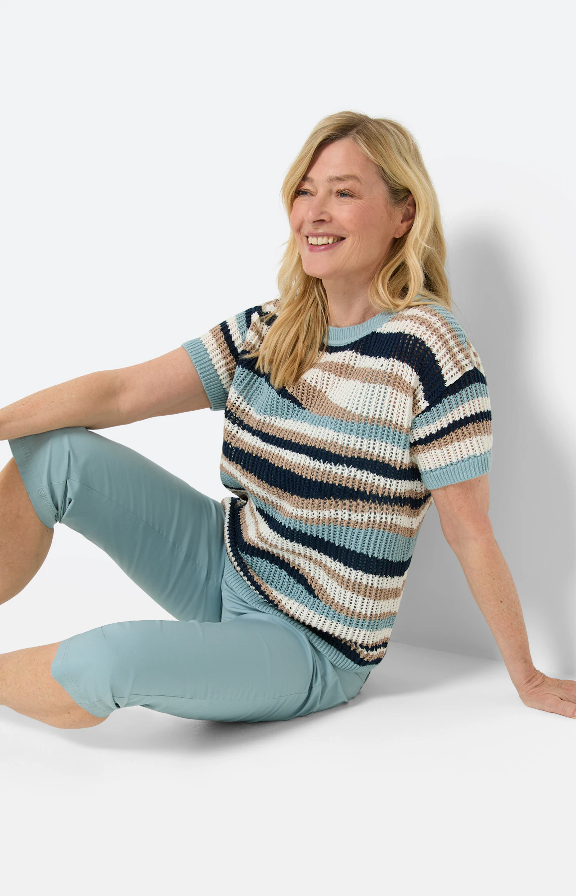 Gestreepte trui, zomerknit, blauw