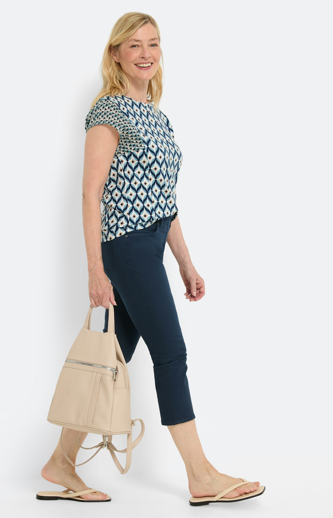 T-shirt in materialenmix, blauw