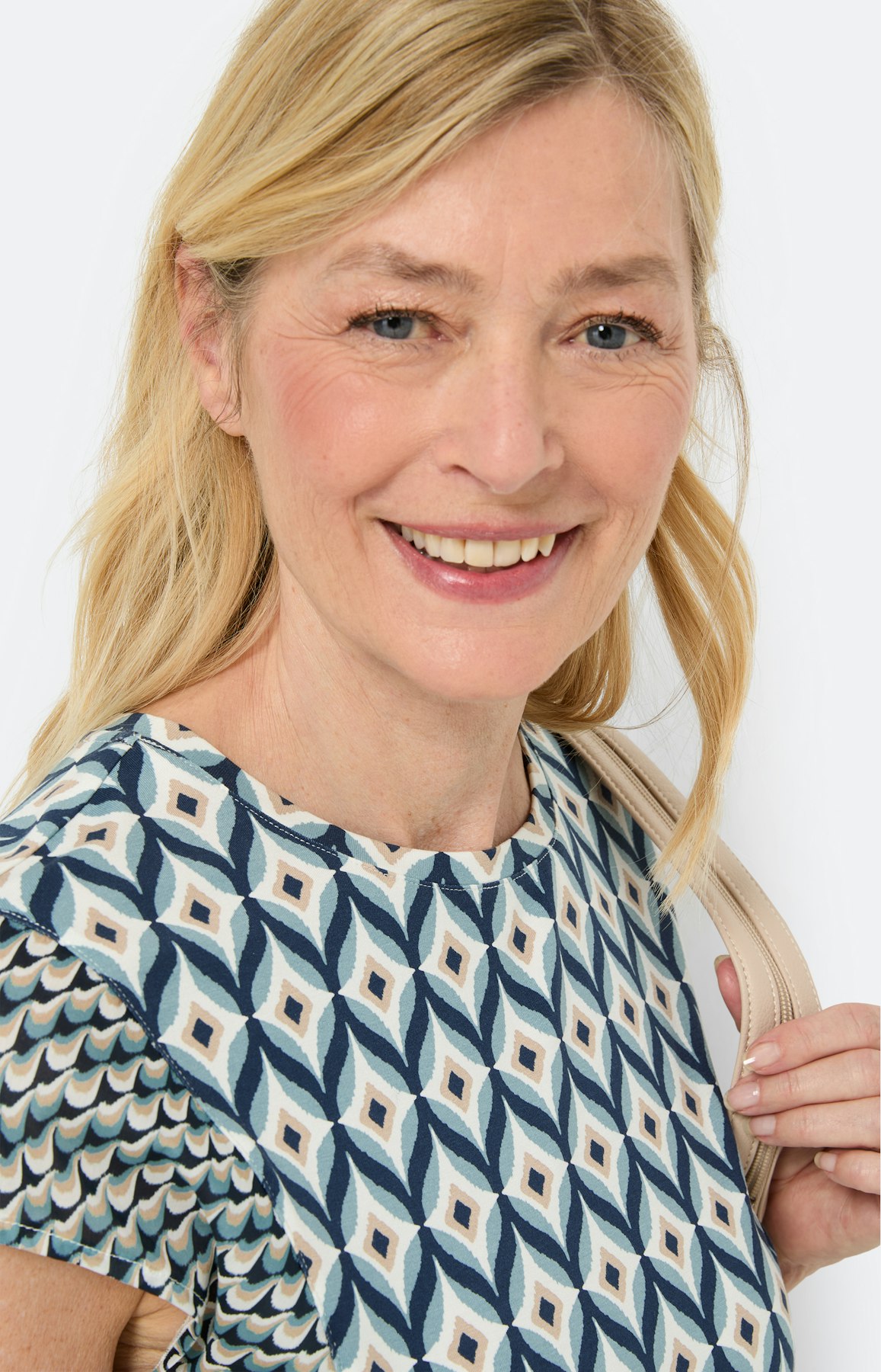 T-shirt in materialenmix, blauw