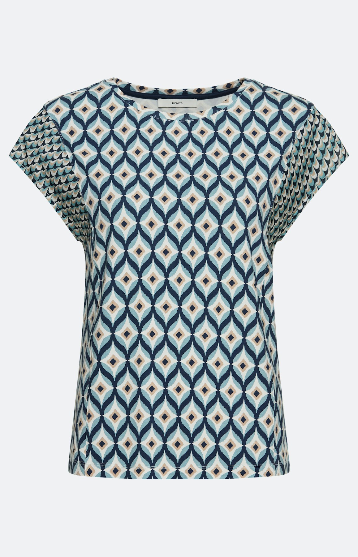 T-shirt in materialenmix, blauw