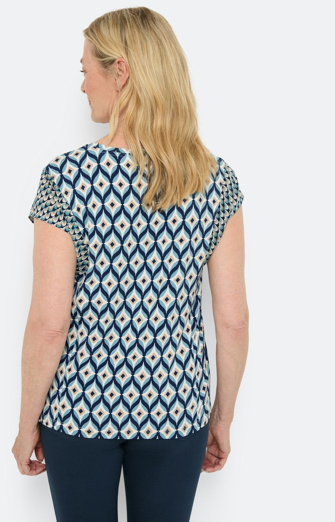 T-shirt in materialenmix, blauw