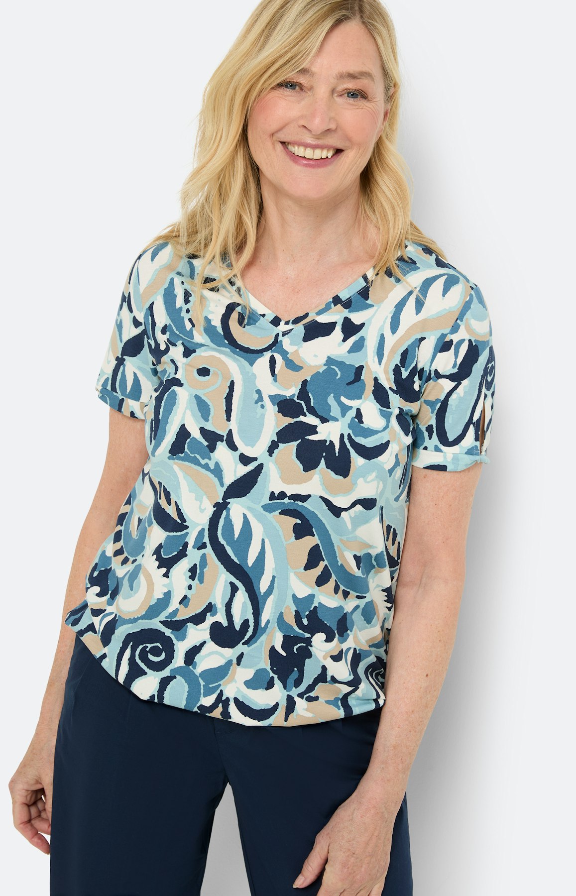 Viscose t-shirt met print, blauw