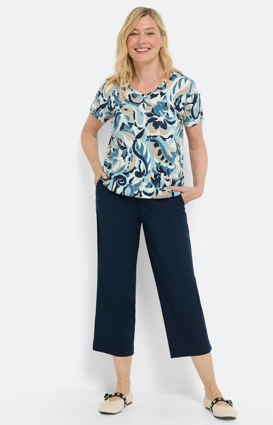 Viscose t-shirt met print, blauw