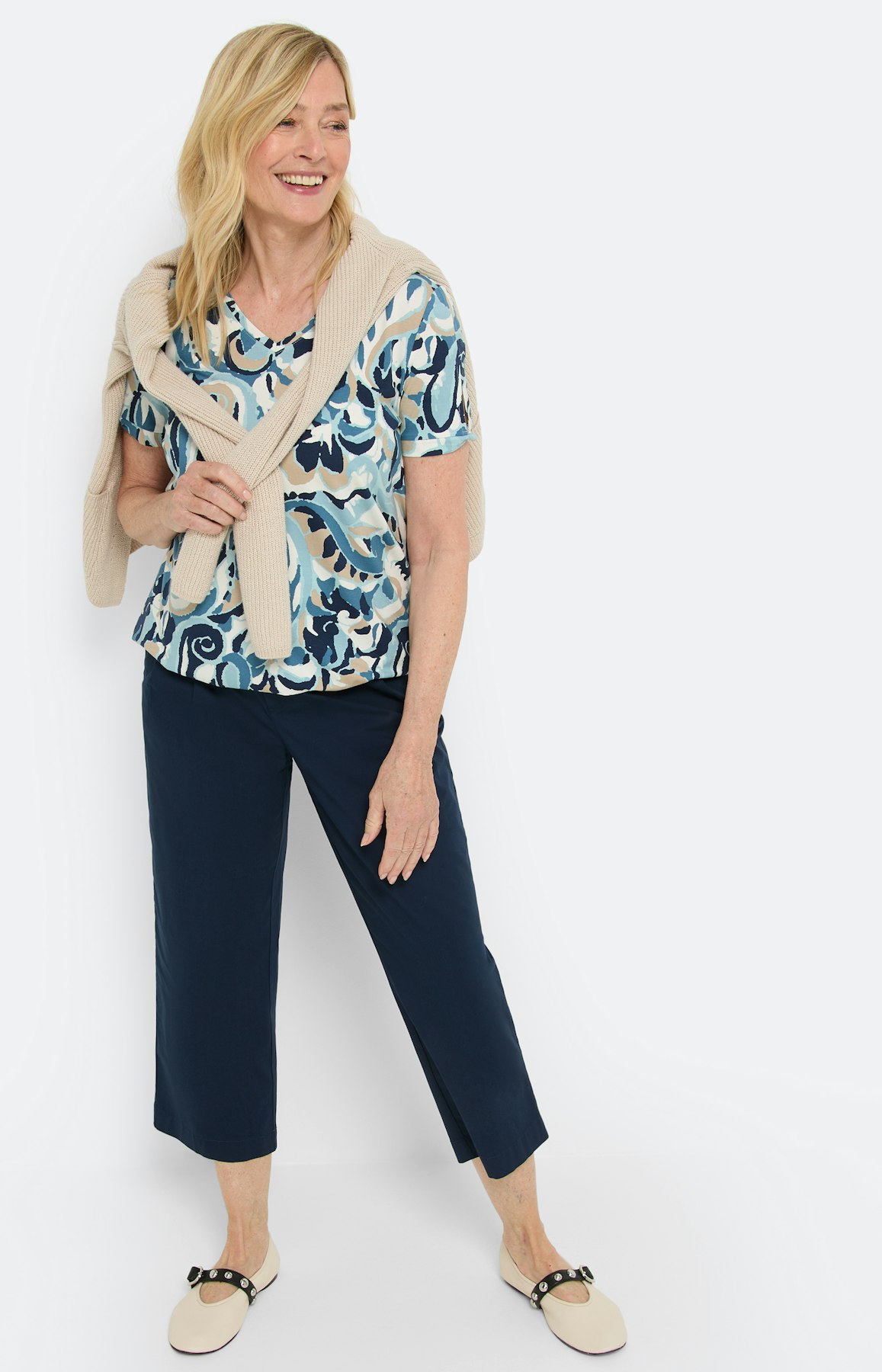 Viscose t-shirt met print, blauw