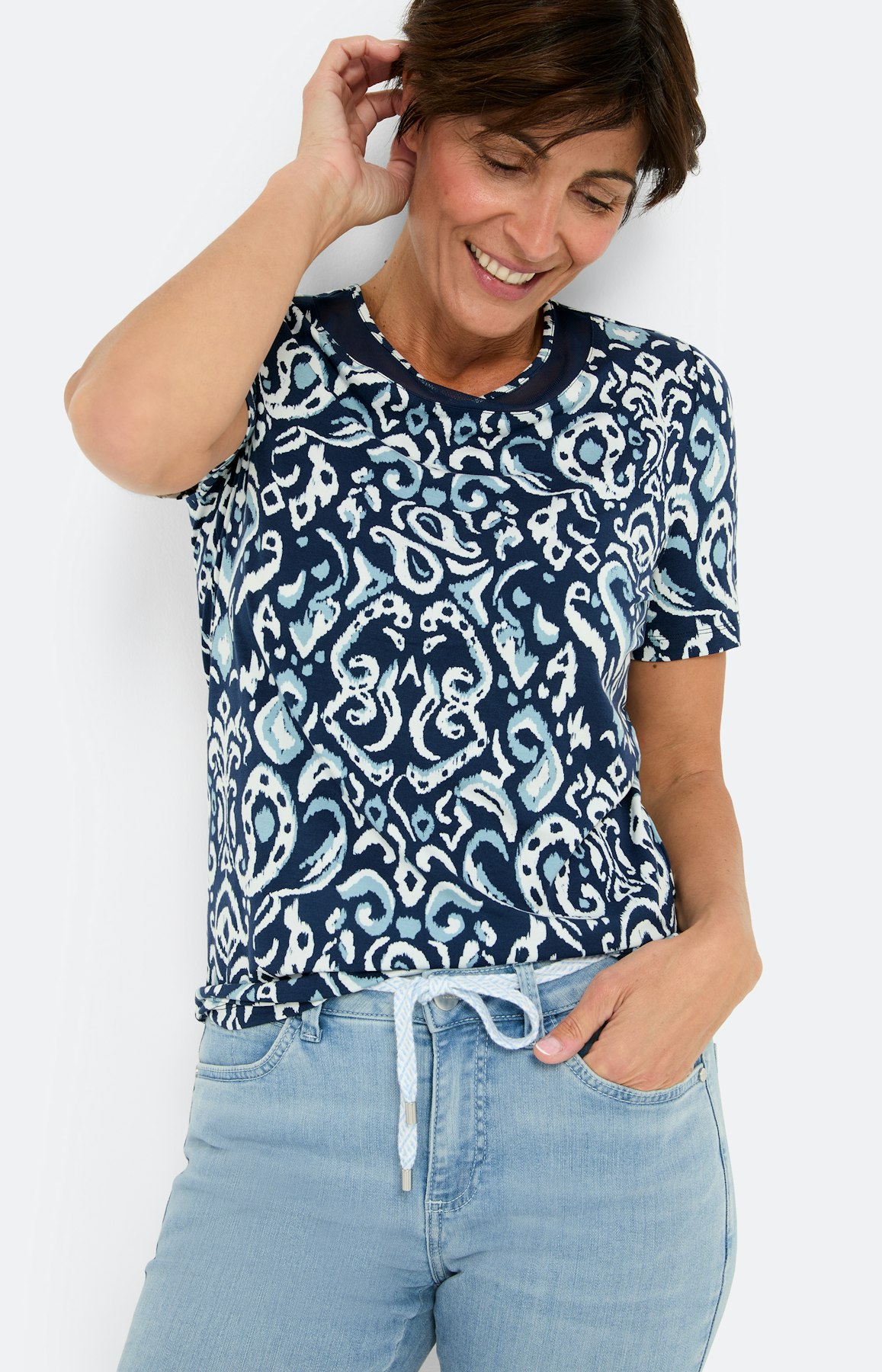 T-shirt met meshinzet, marine