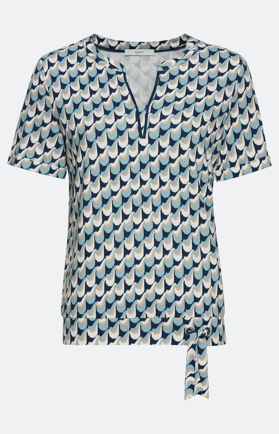 T-shirt met knoopdetail, blauw patroon