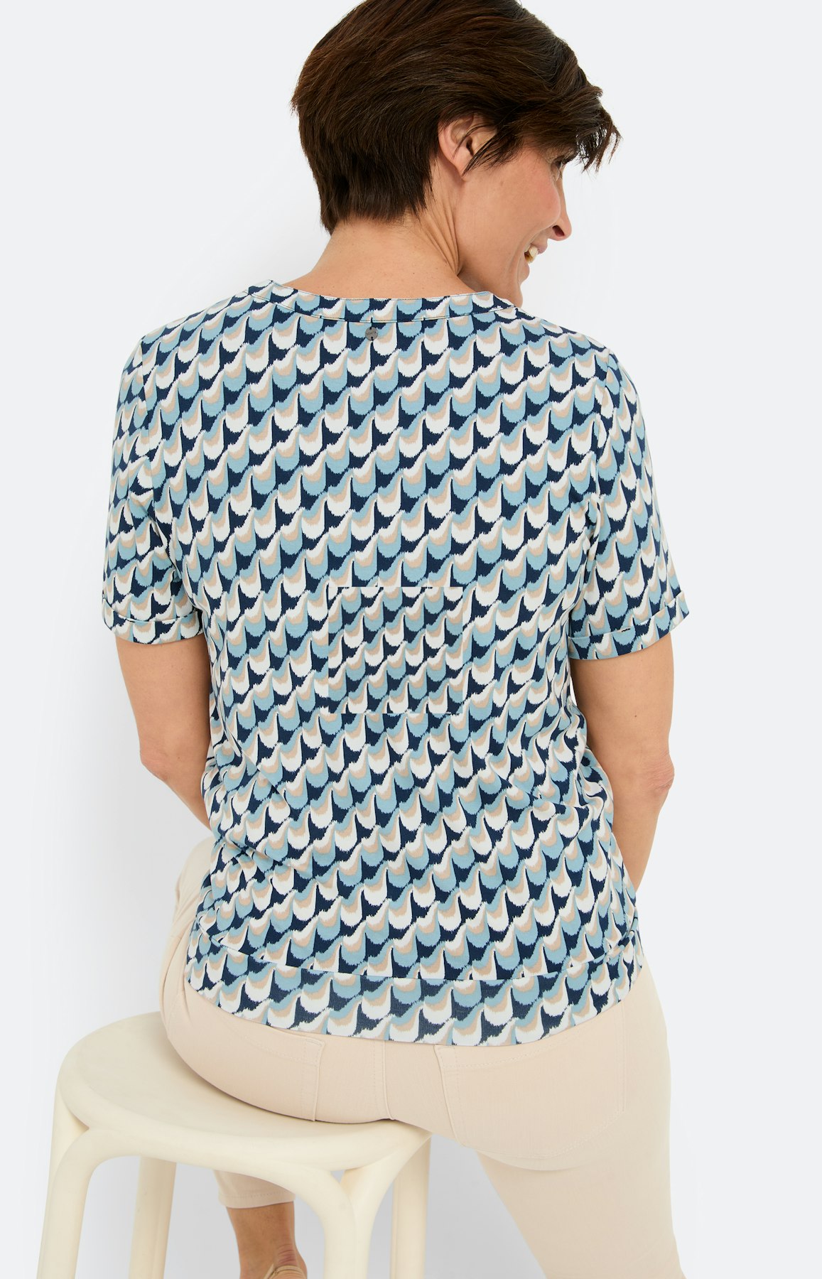 T-shirt met knoopdetail, blauw patroon