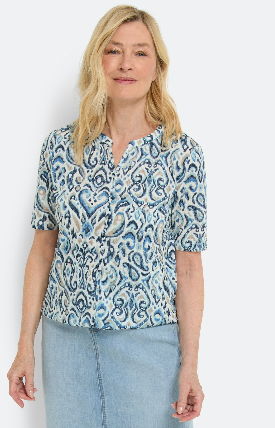 T-shirt met burnout-optiek, blauw beige