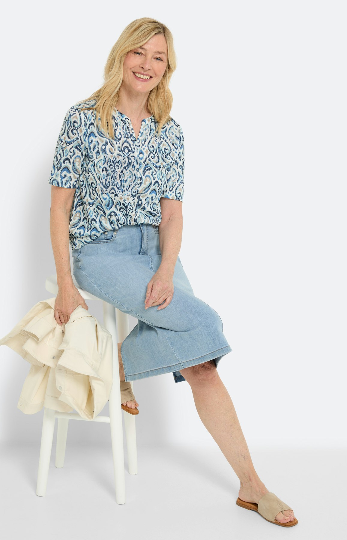 T-shirt met burnout-optiek, blauw beige