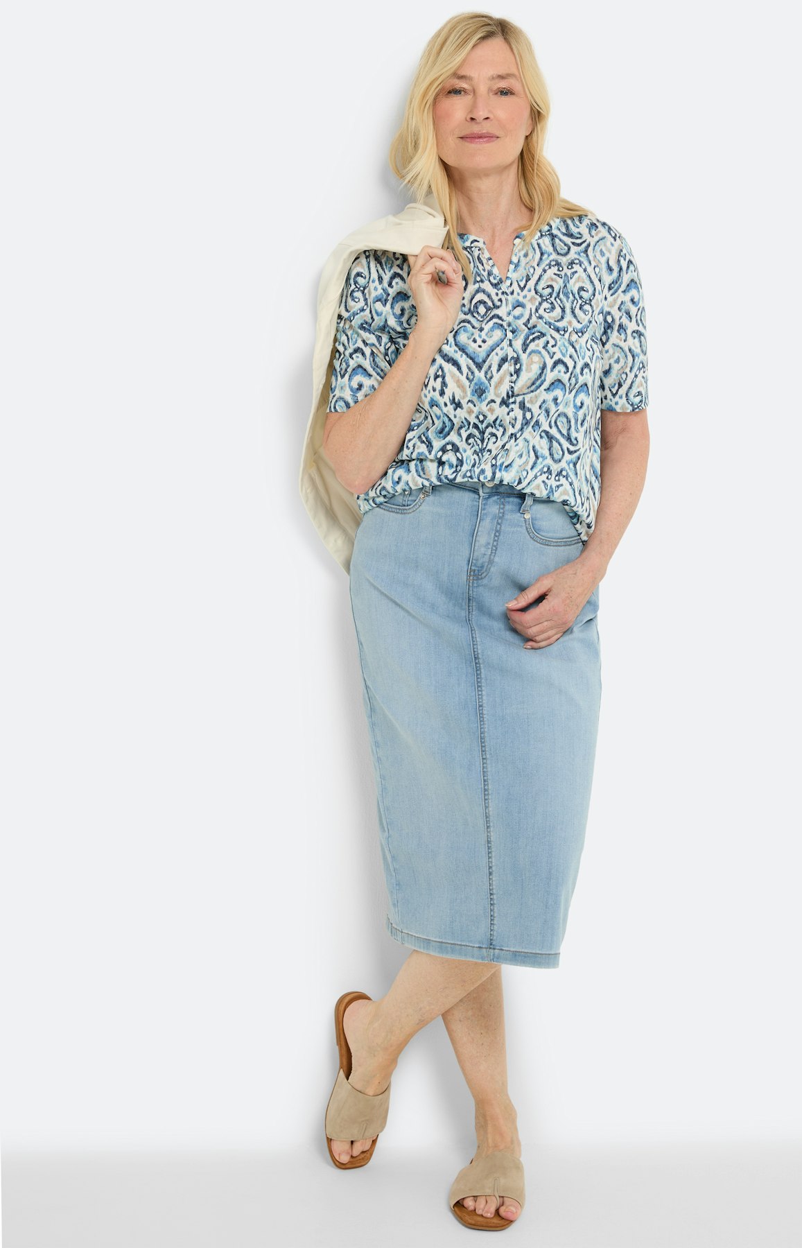 T-shirt met burnout-optiek, blauw beige