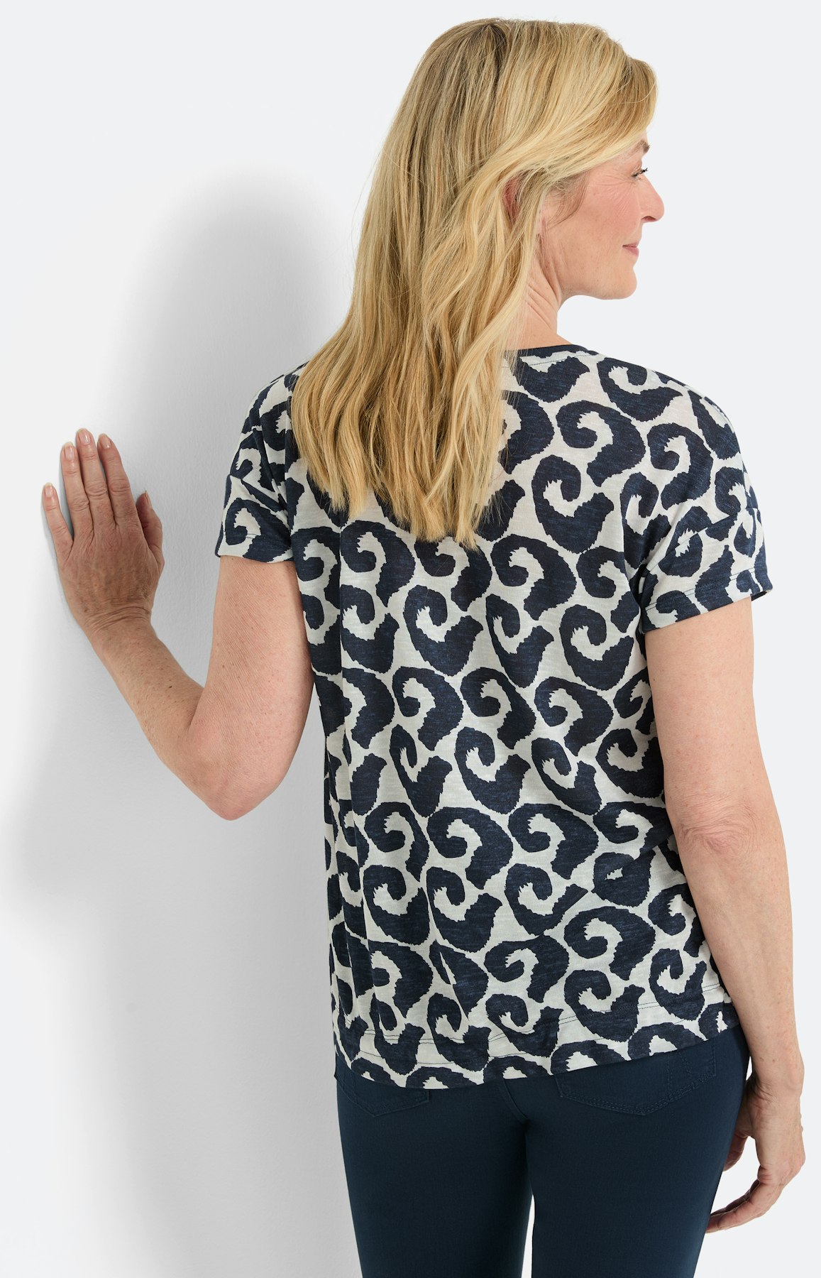 T-shirt met print, blauw beige