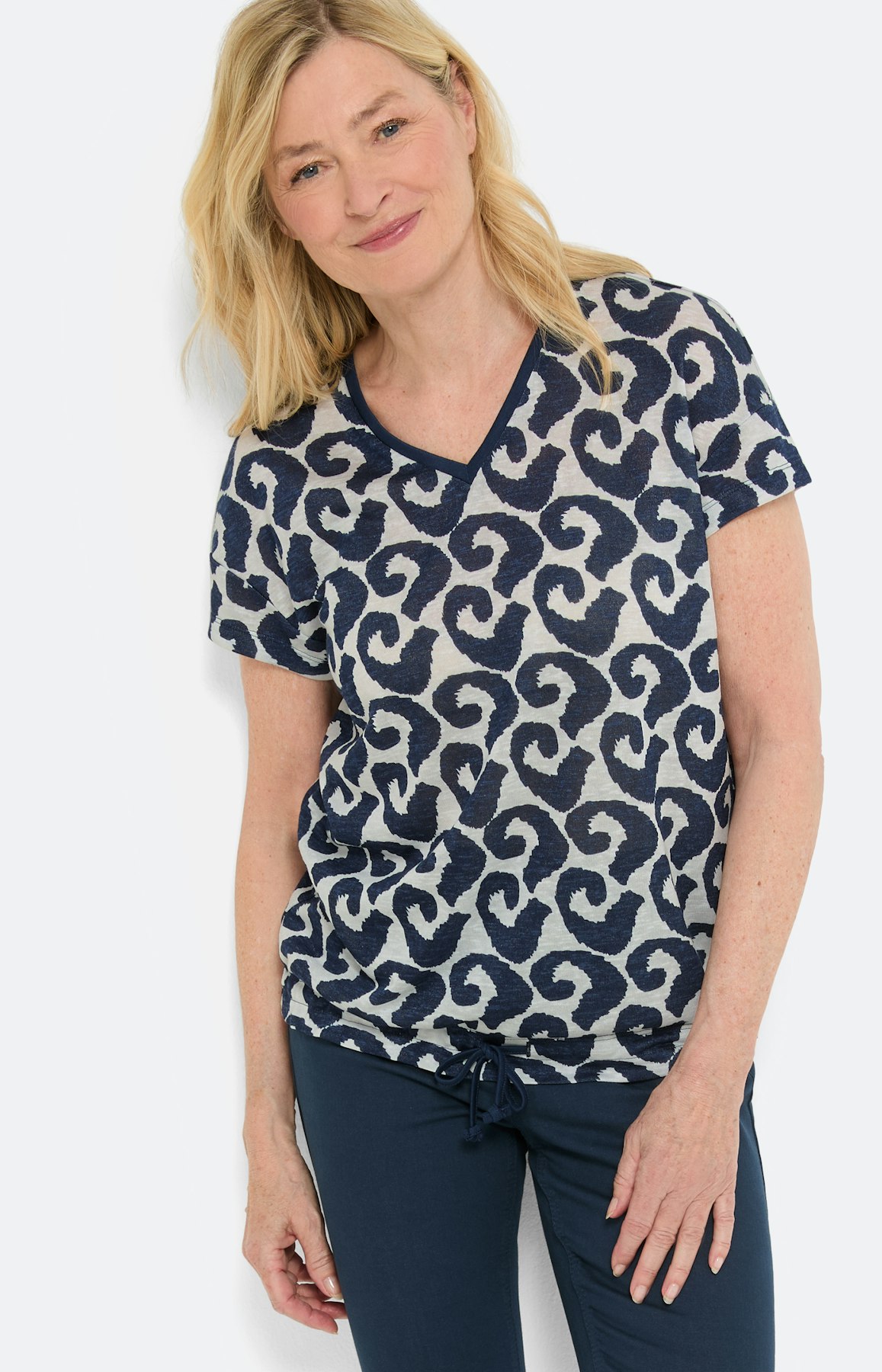 T-shirt met print, blauw beige
