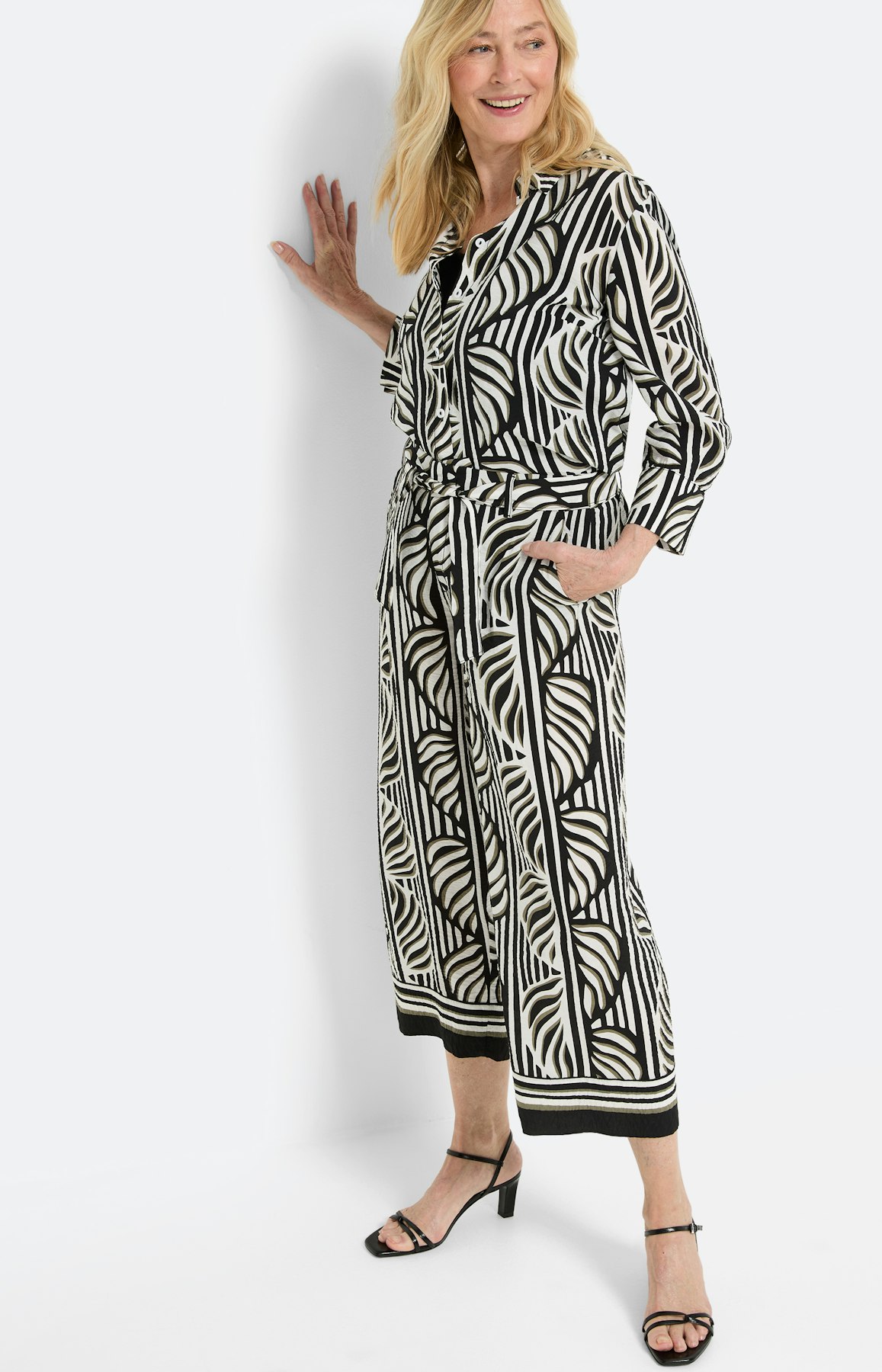 Blouse, set met bladeren print