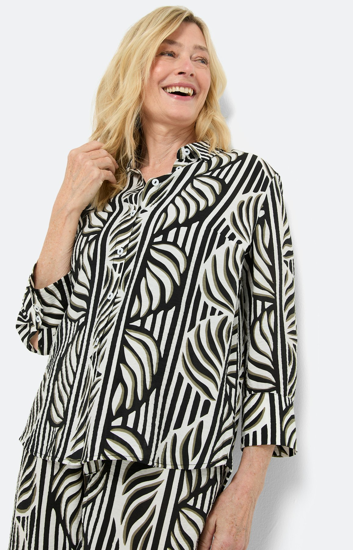 Blouse, set met bladeren print