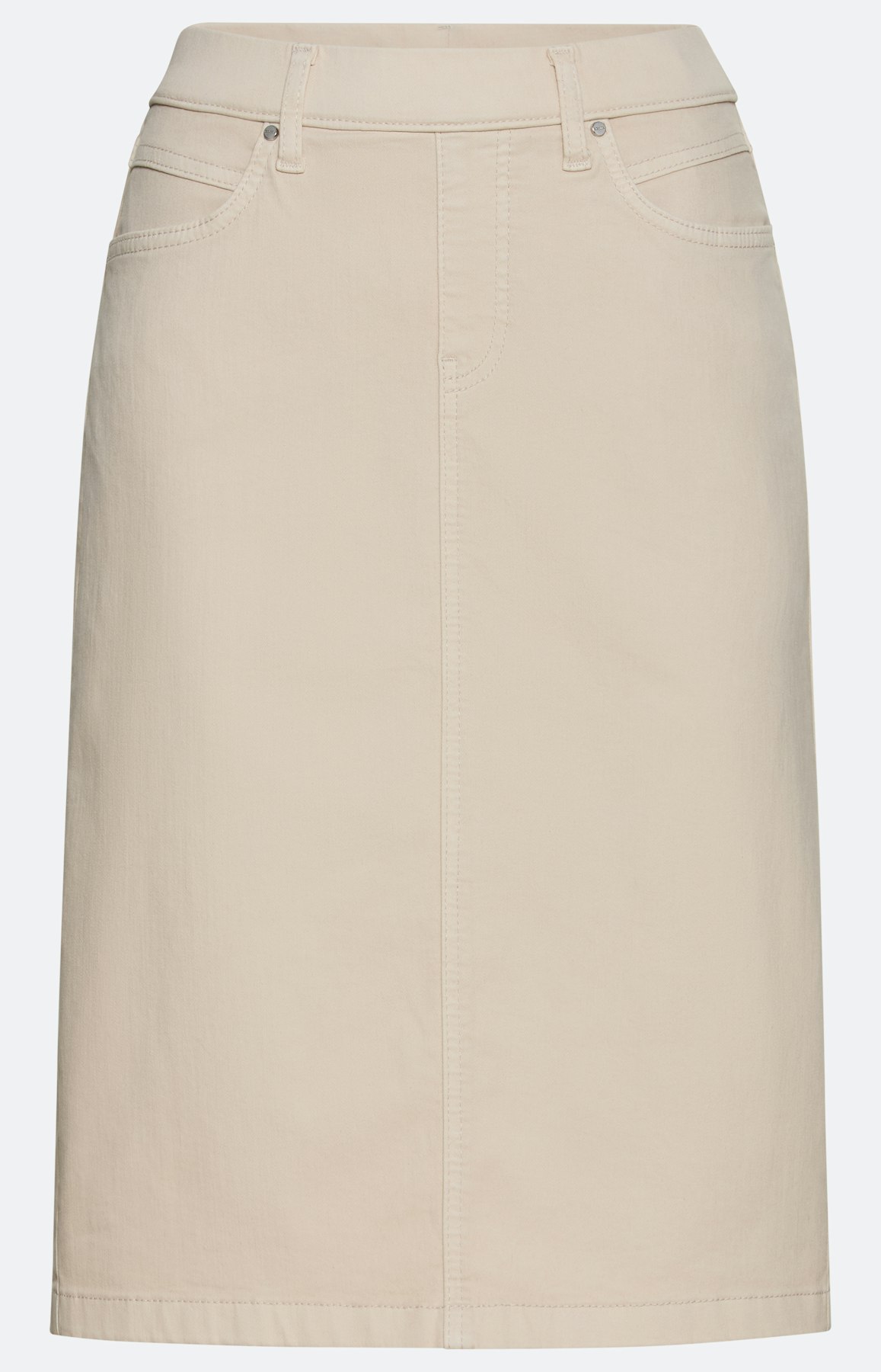 Knielange jeansrok met splitje, beige
