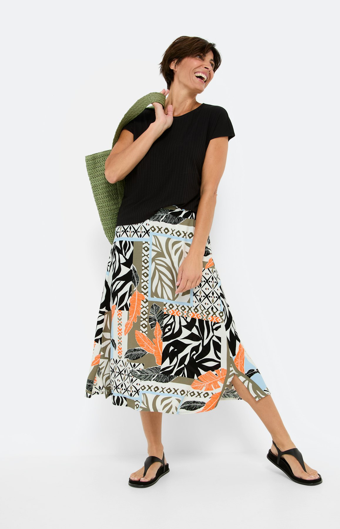 Ribtricot t-shirt, uni zwart