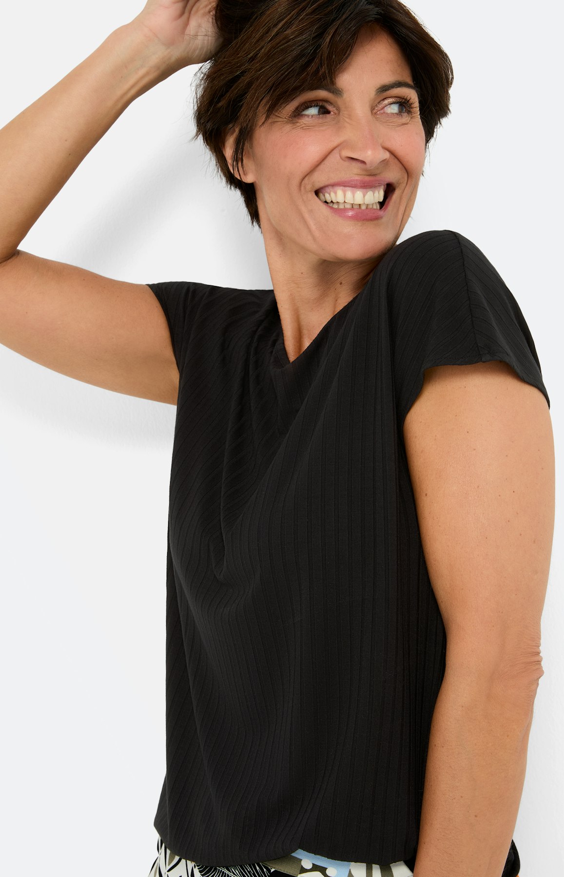 Ribtricot t-shirt, uni zwart