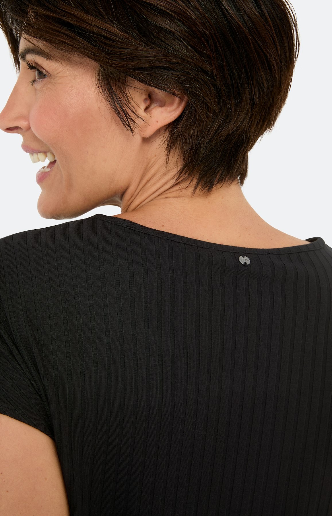 Ribtricot t-shirt, uni zwart