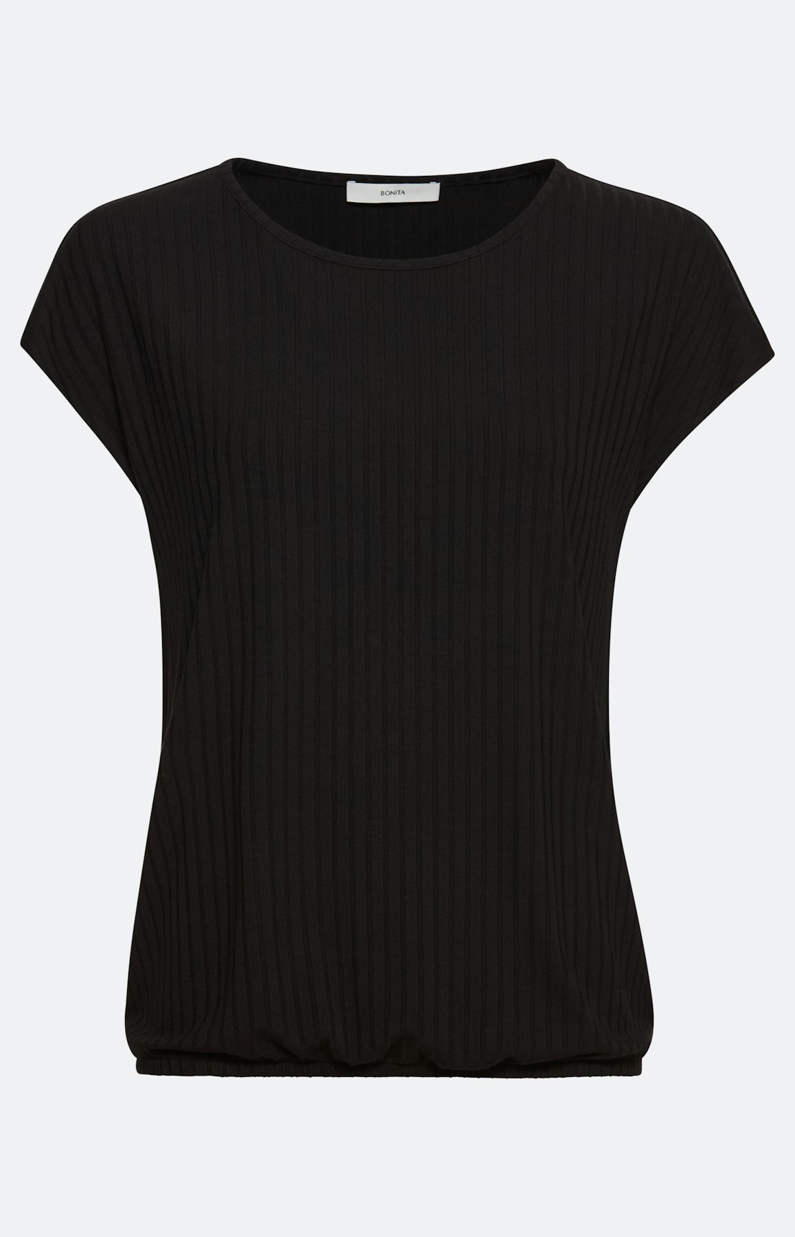 Ribtricot t-shirt, uni zwart