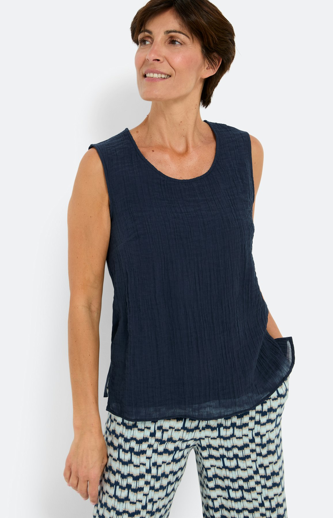 Crincle Blusentop, marine