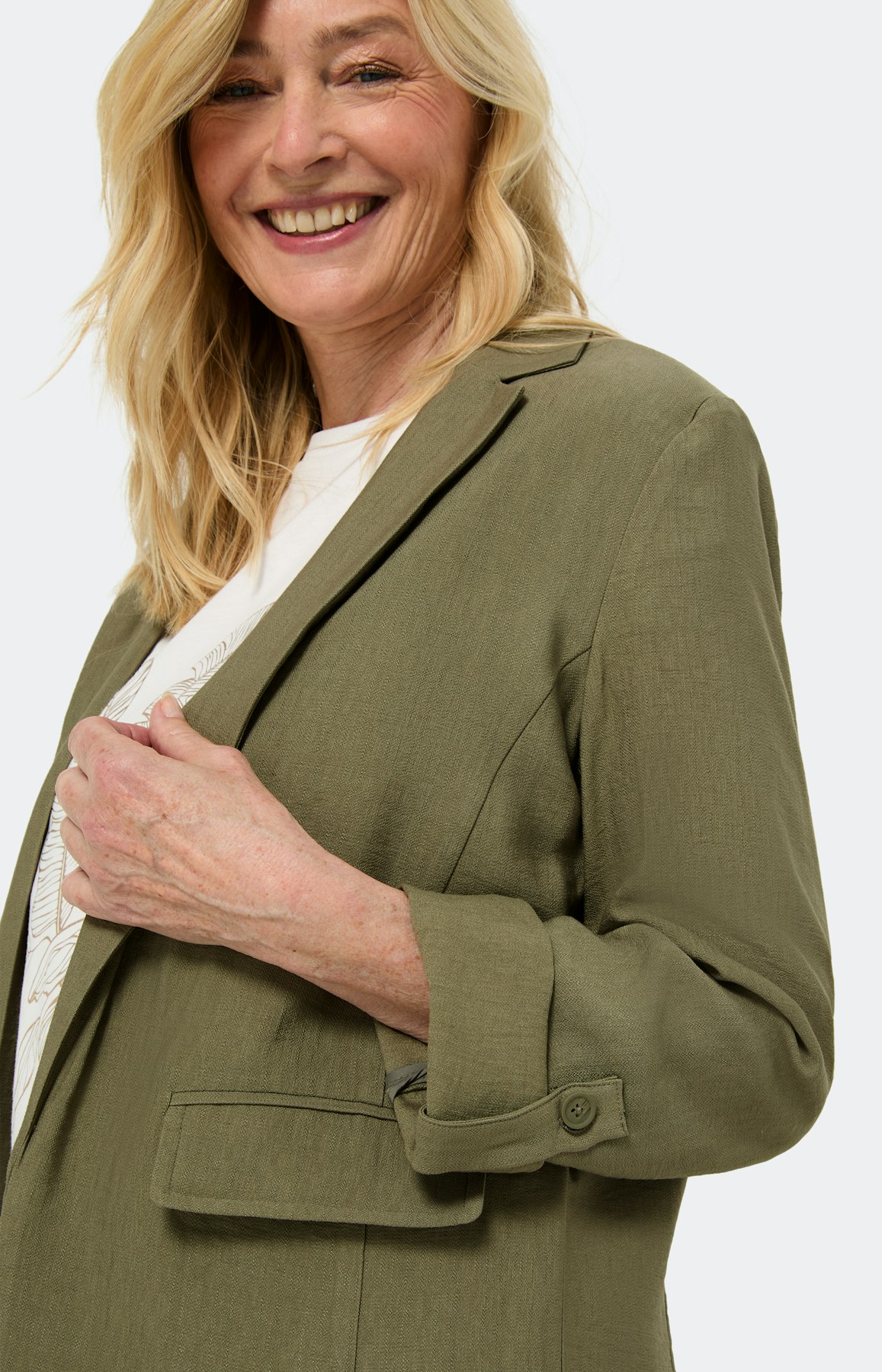 Lichte open blazer, set olive