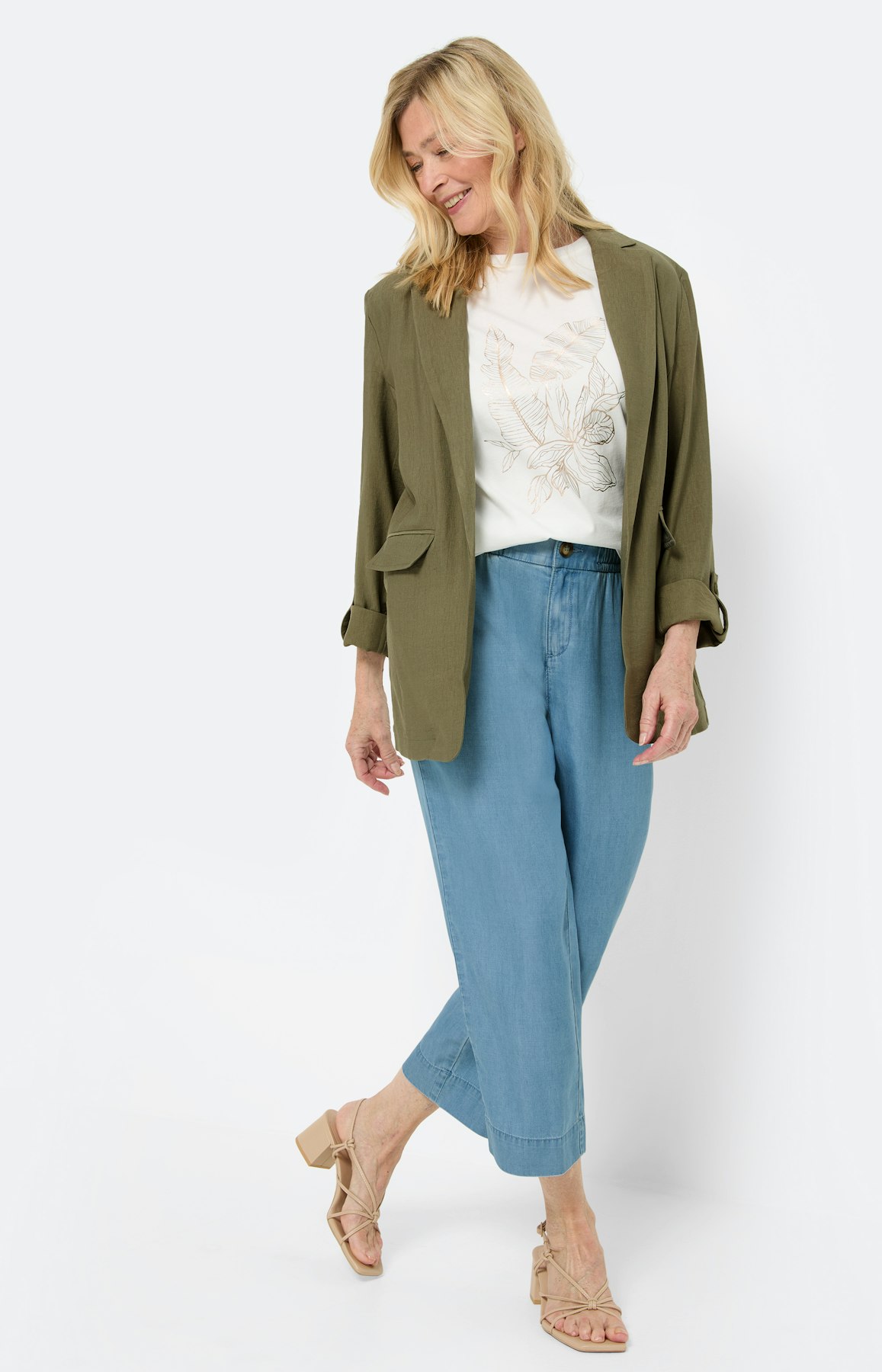 Lichte open blazer, set olive