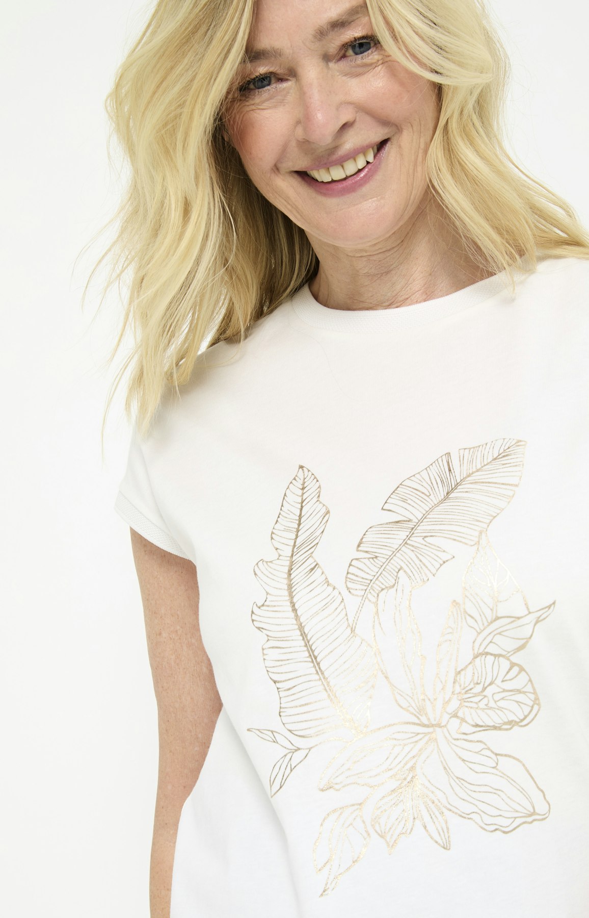 Modieus shirt met folieprint, wit goud