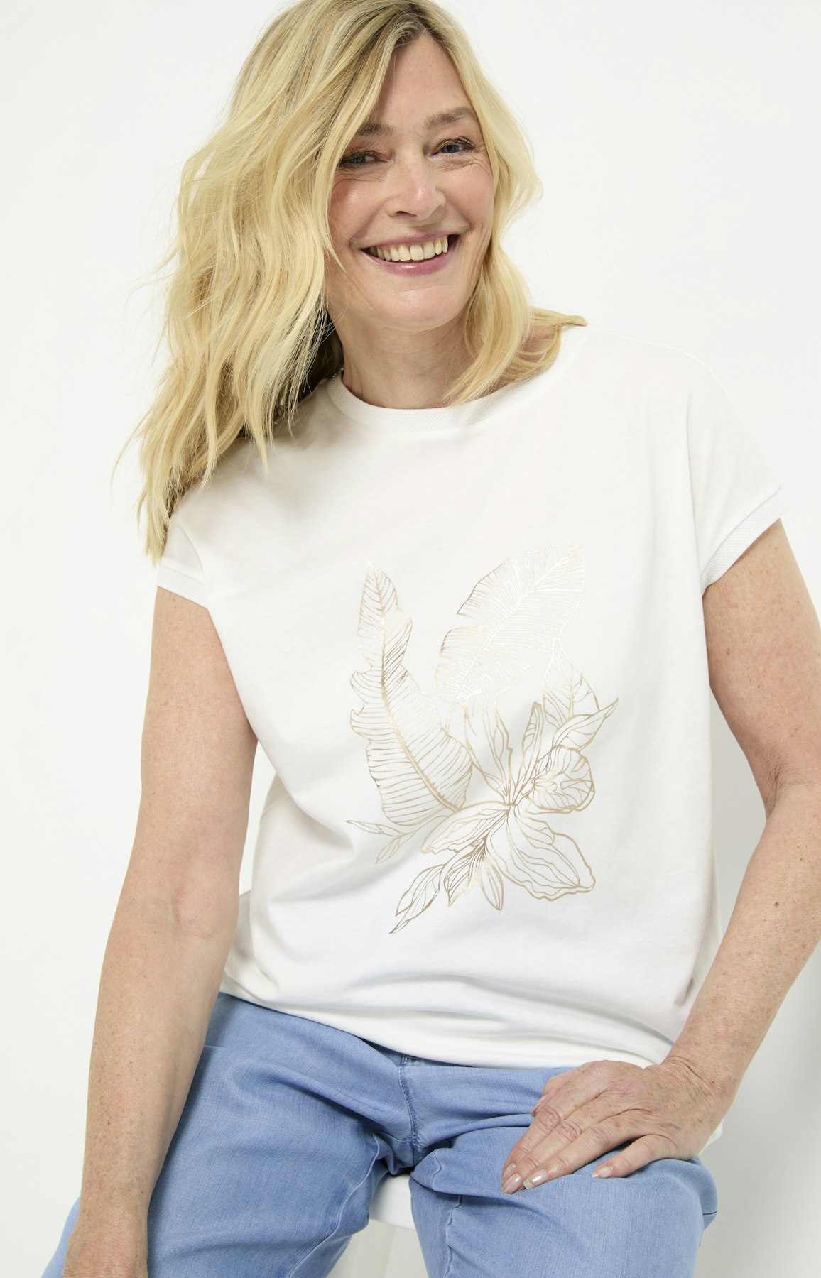 Modieus shirt met folieprint, wit goud