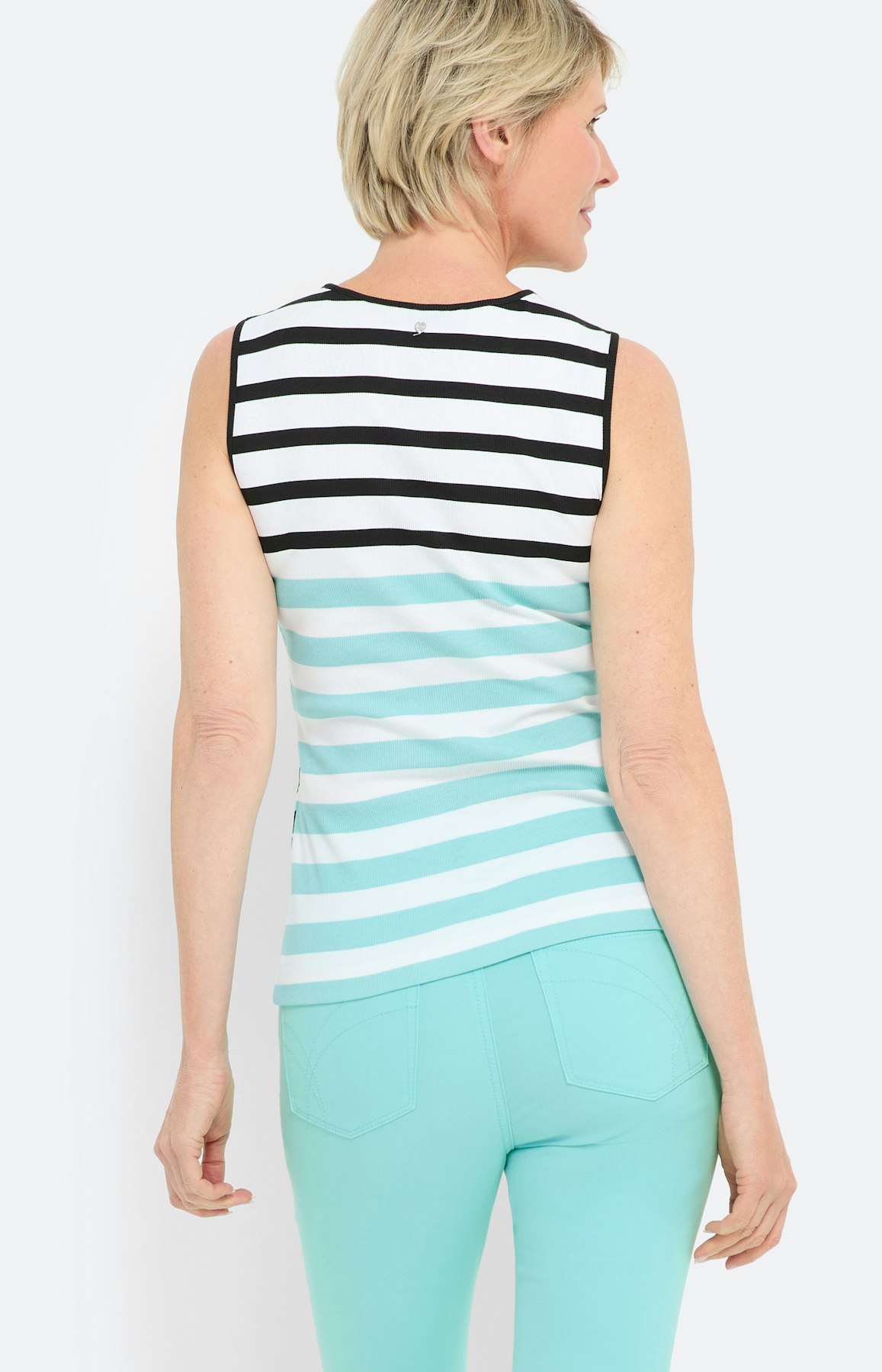 Gestreepte top met bloemen print, aqua