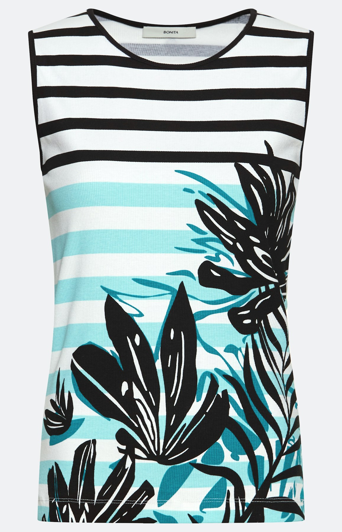 Gestreepte top met bloemen print, aqua