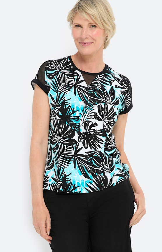 T-shirt met netinzetten op de mouw