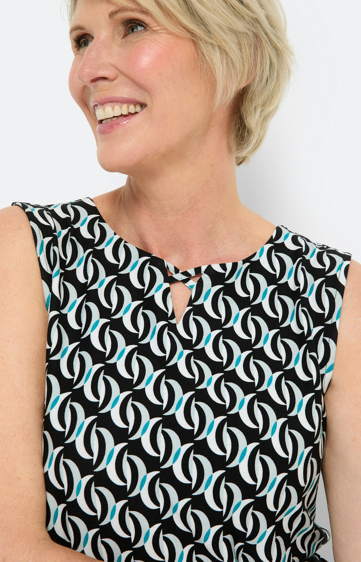 Zomerse top met print, aqua zwart