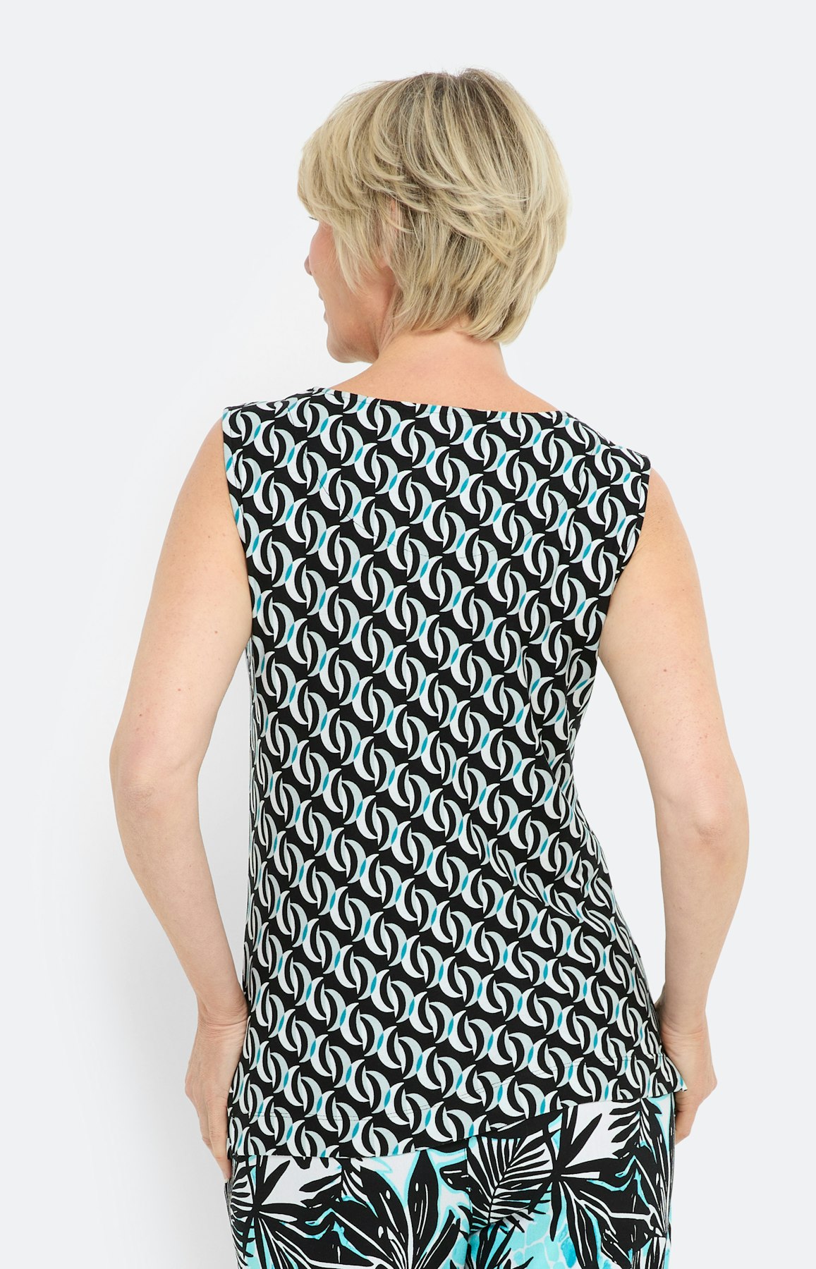 Zomerse top met print, aqua zwart