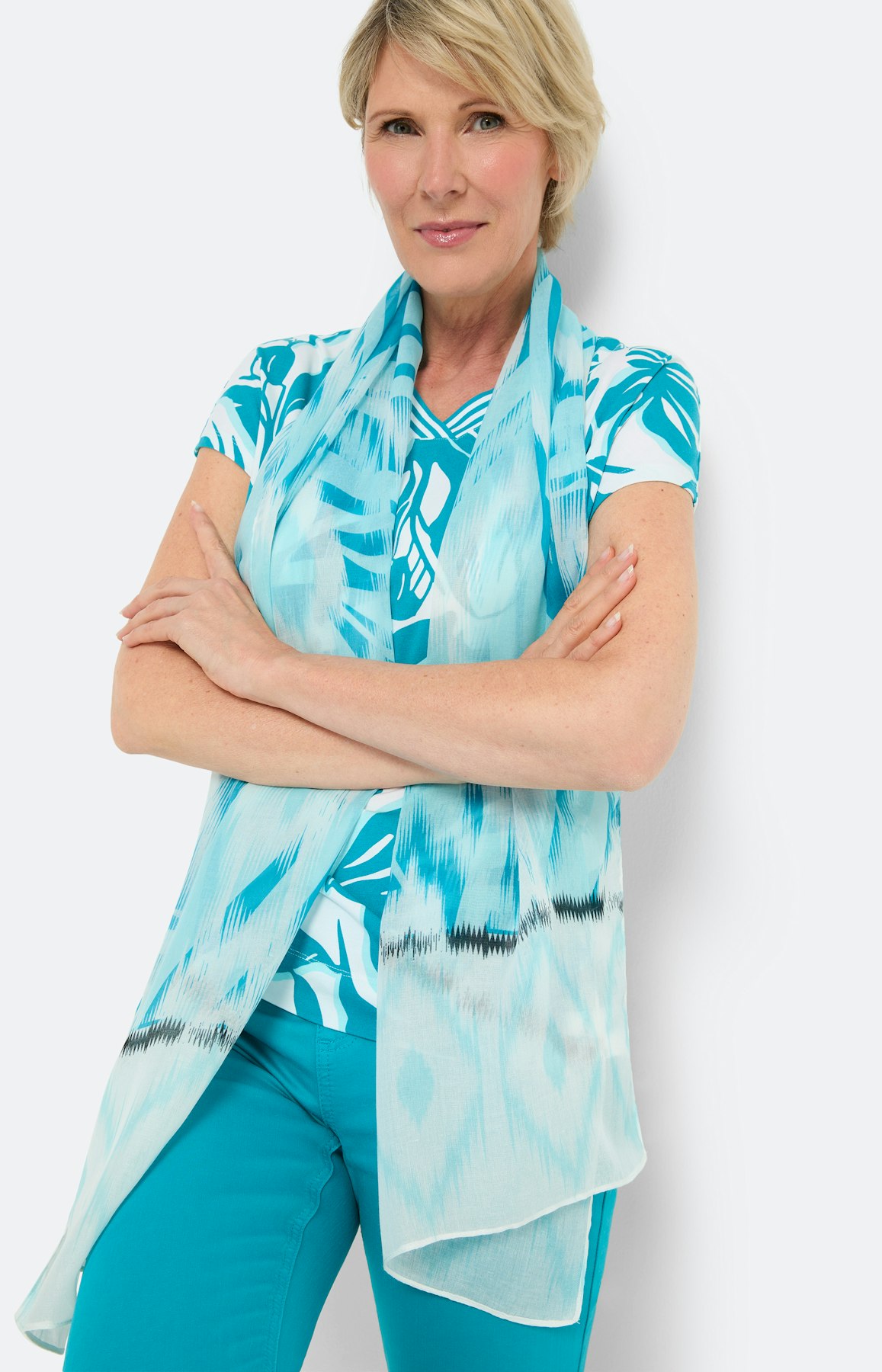 T-shirt met bloemenprint, aqua