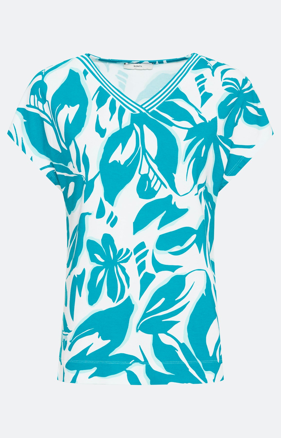 T-shirt met bloemenprint, aqua