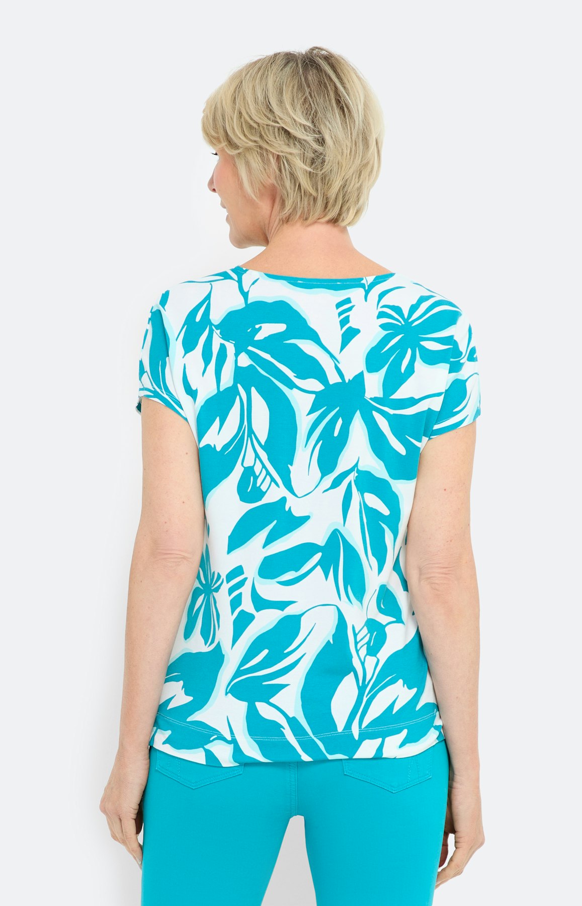 T-shirt met bloemenprint, aqua