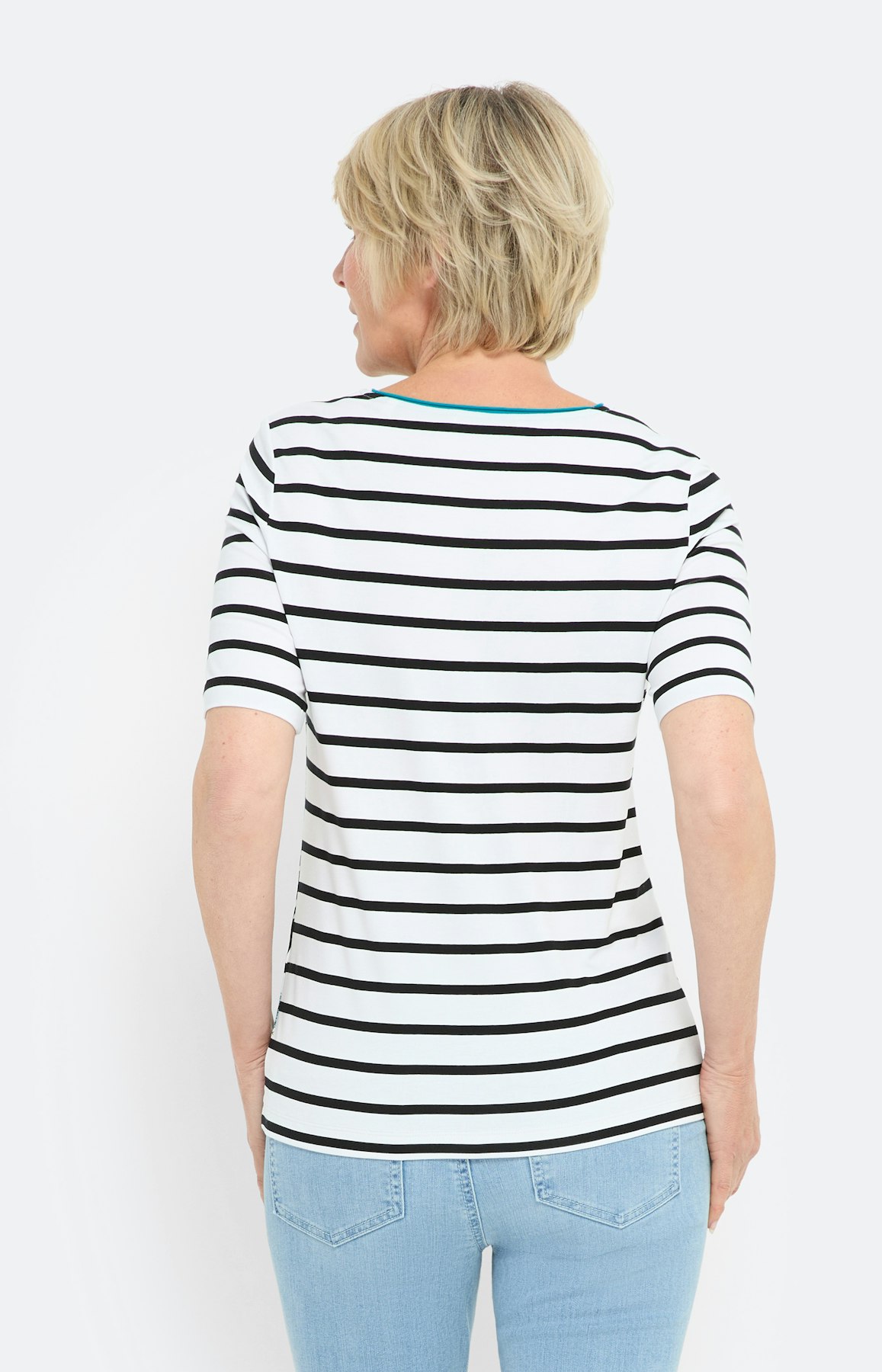 Streepen t-shirt met bloemen, aqua