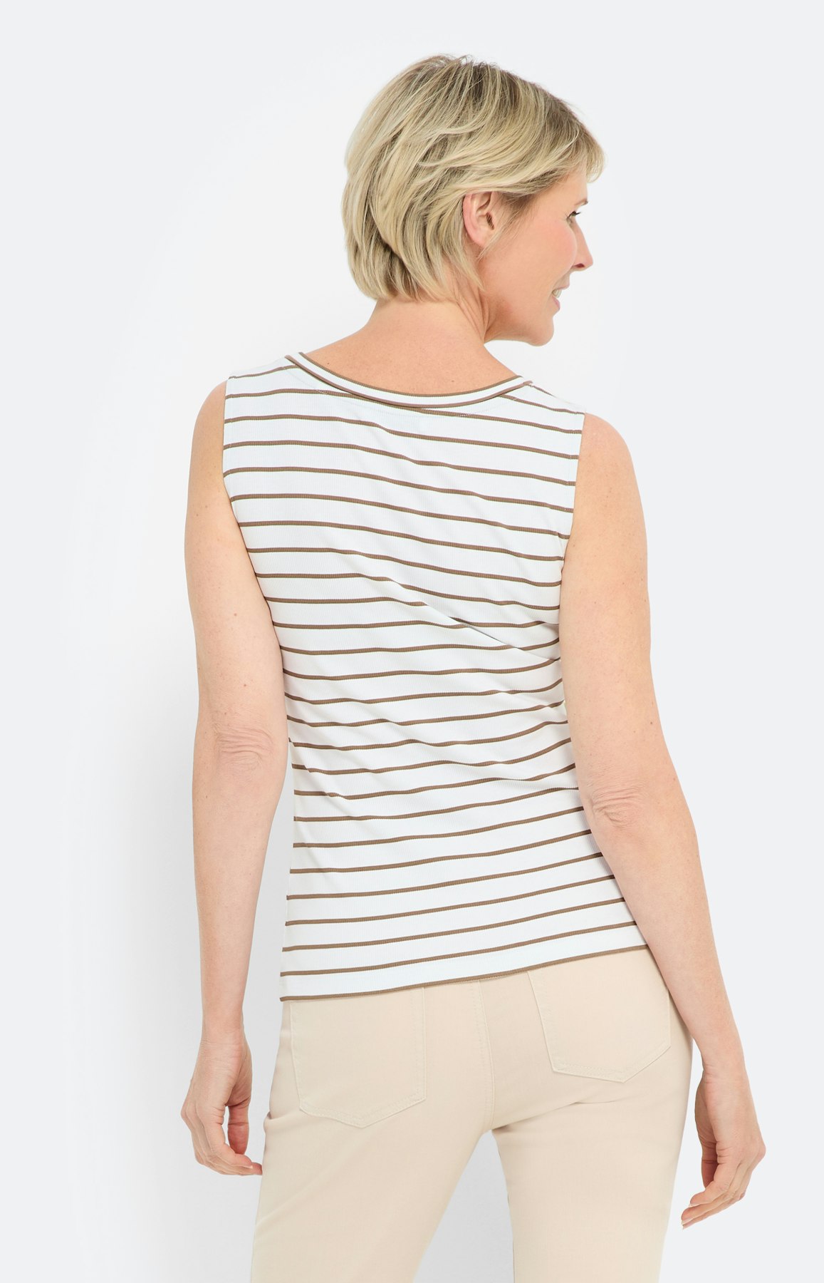 Streepen-top met bloemenprint, wit