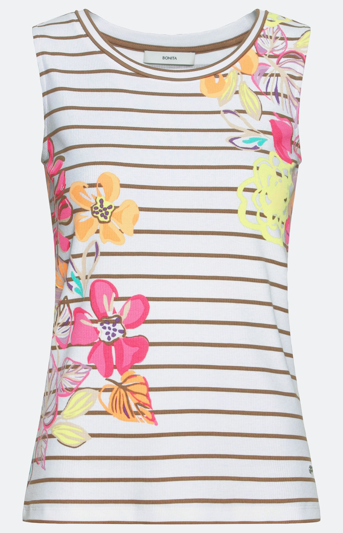 Streepen-top met bloemenprint, wit
