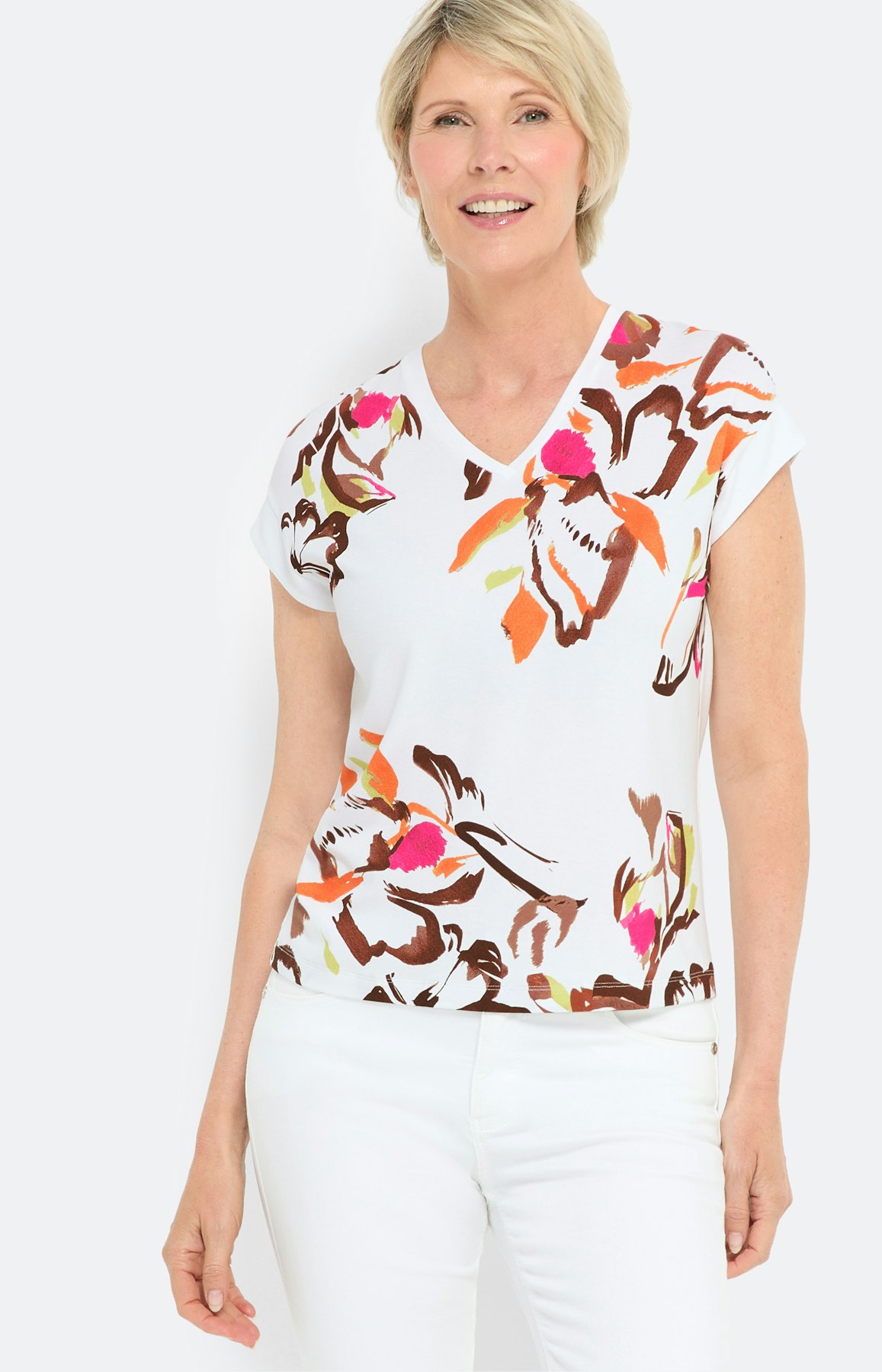 Shirt met bloemmotief, wit sunshine
