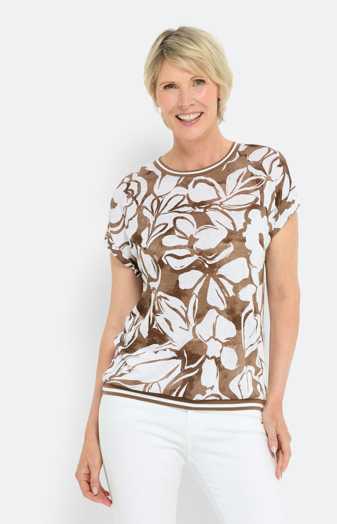 Shirt met bloemenprint, set, braun