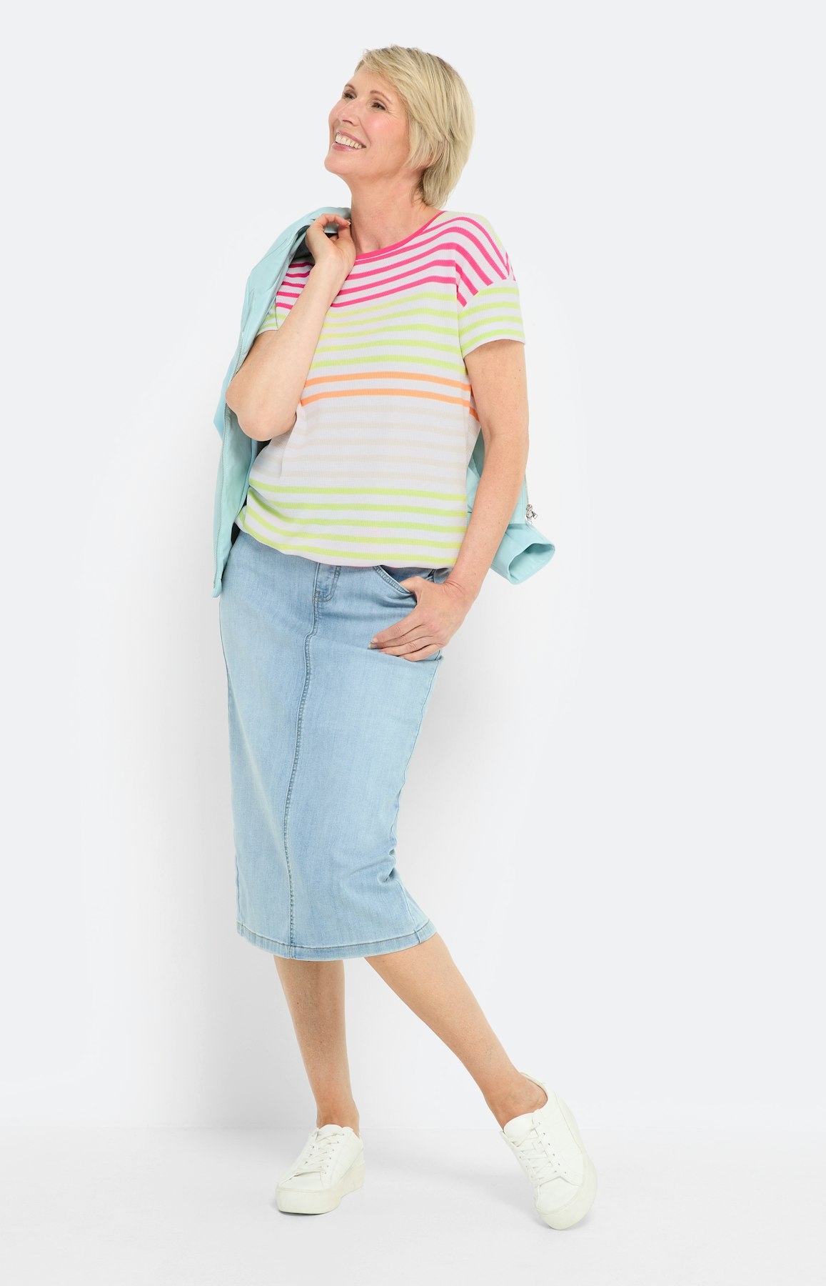 T-Shirt mit Streifen, limone pink