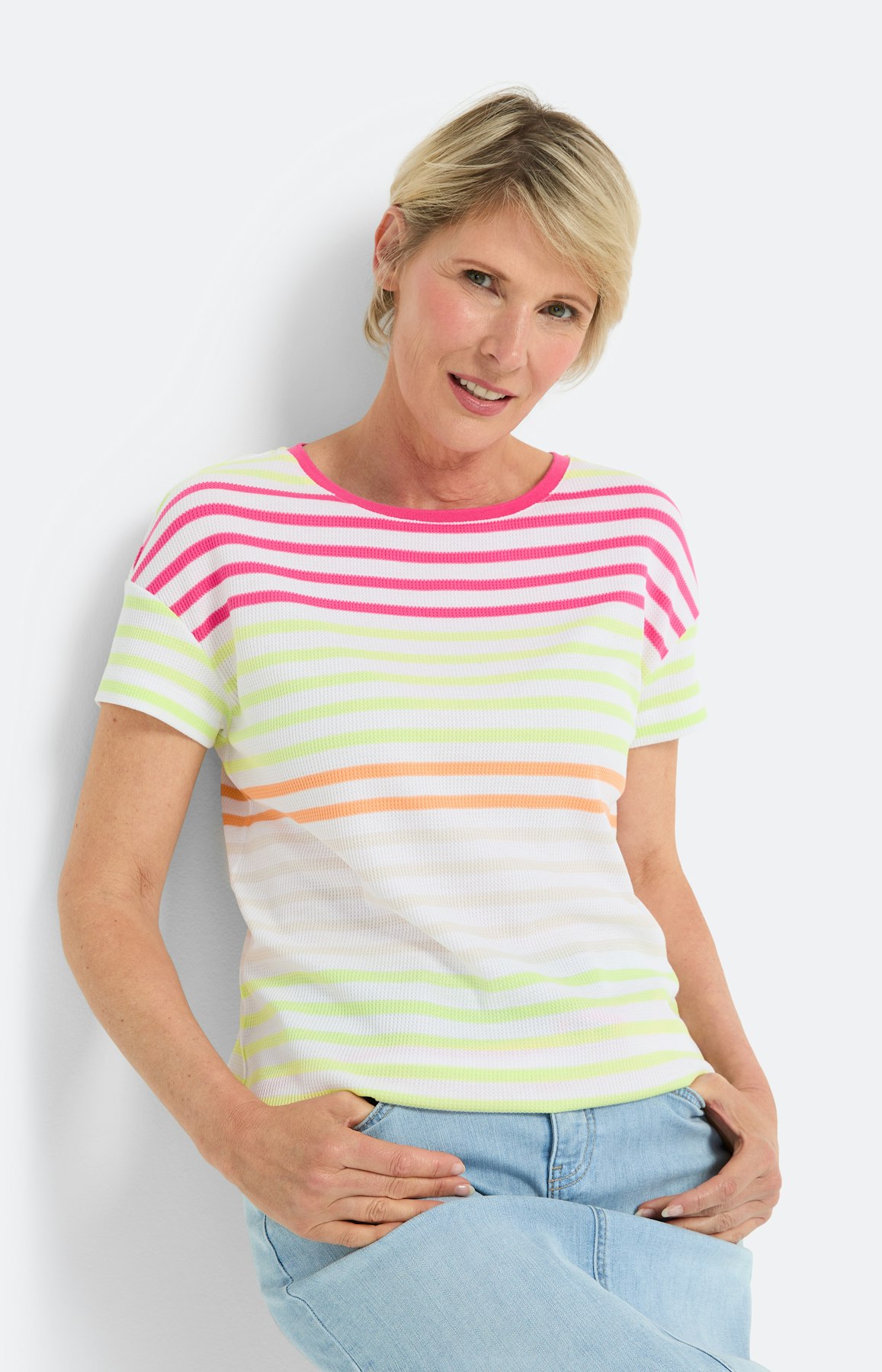 T-Shirt mit Streifen, limone pink