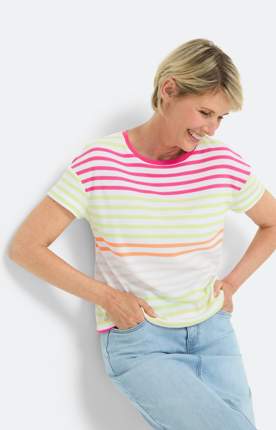 T-Shirt mit Streifen, limone pink