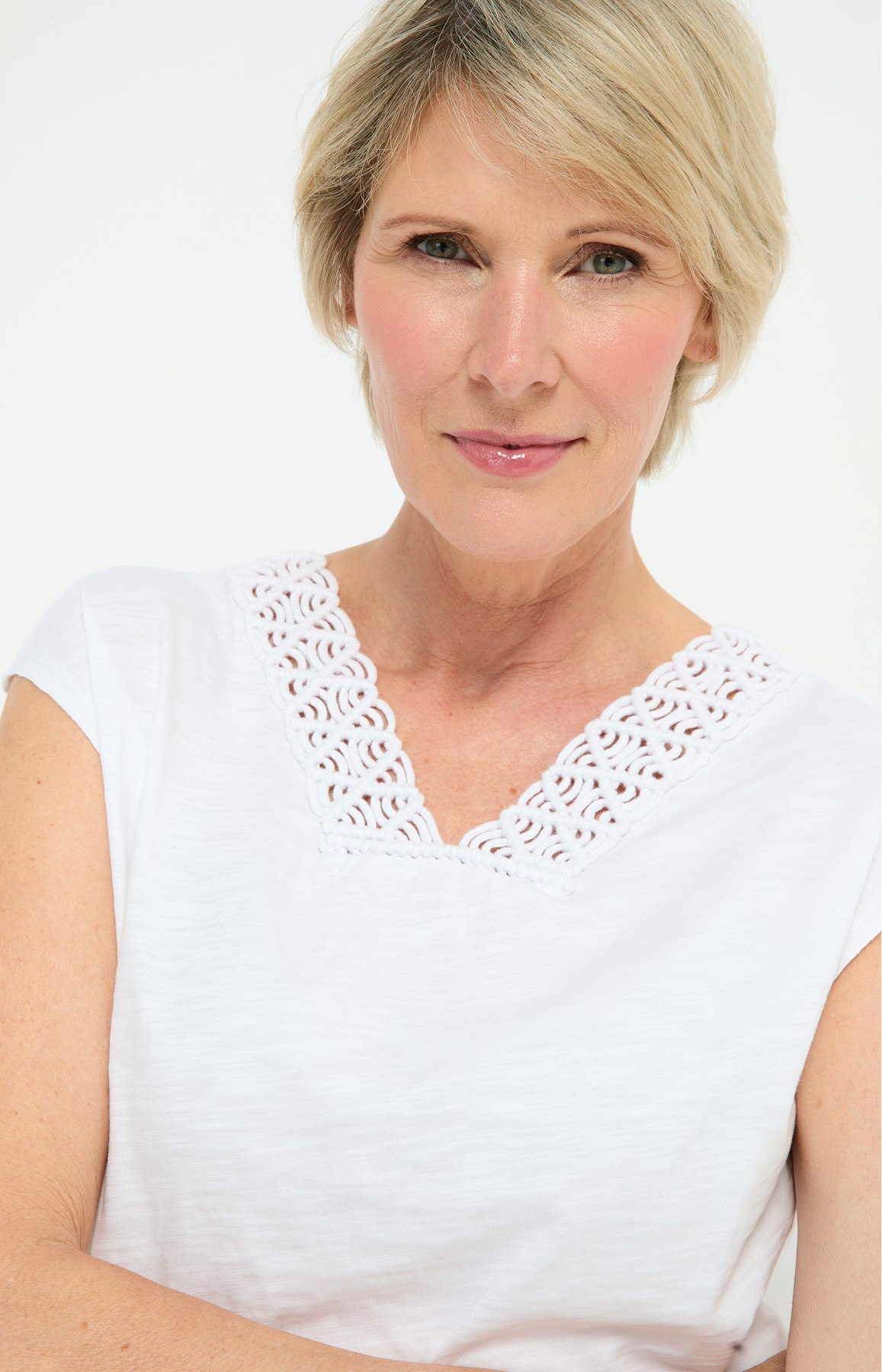 Shirt met macramédetail, wit