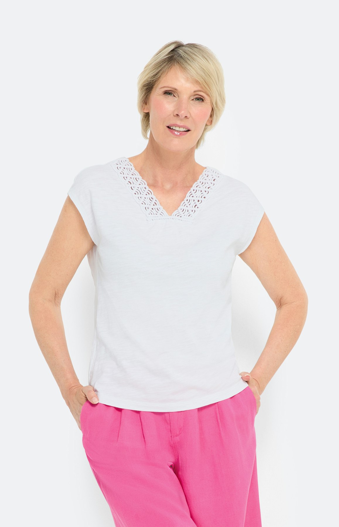 Shirt met macramédetail, wit