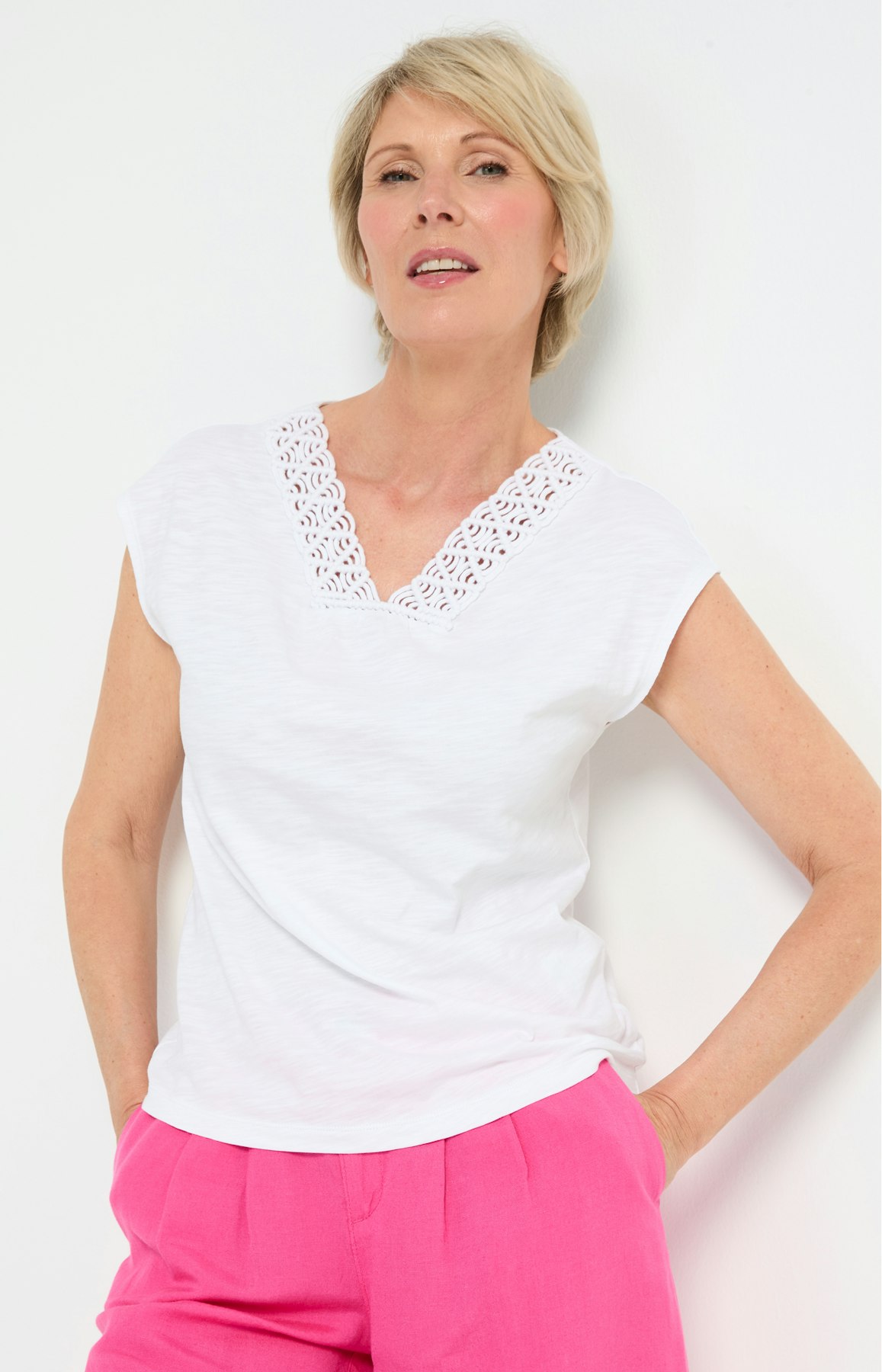 Shirt met macramédetail, wit