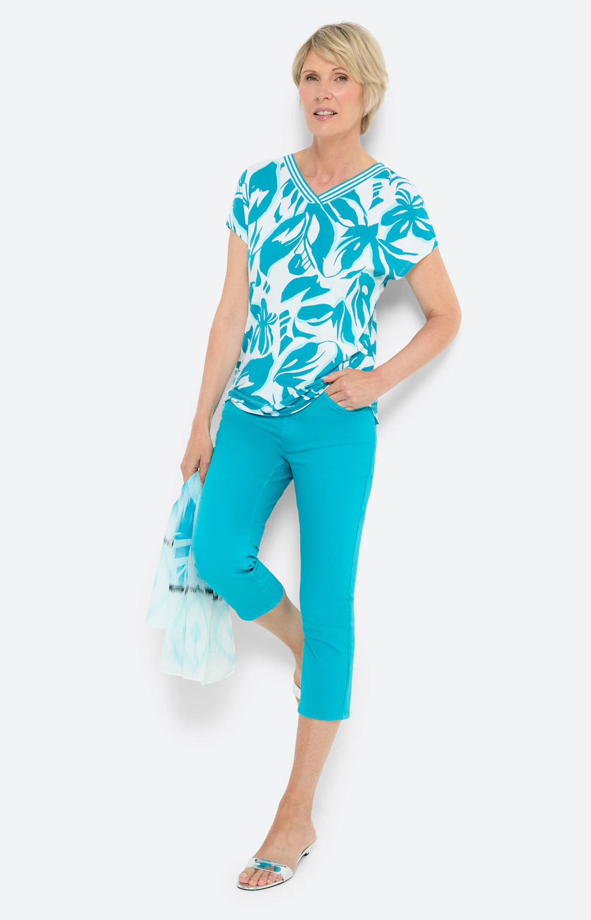 Stretch capri-jegging, turkoois blauw